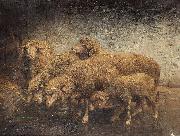 Heinrich von Angeli Sheep in a barn oil painting